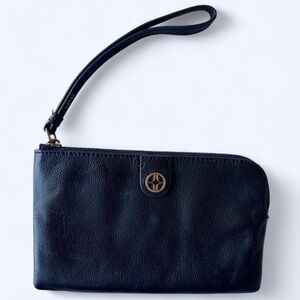 Fossil Black Womens Leather Wristlet with Gold Accent Wedding Guest Clutch Bag